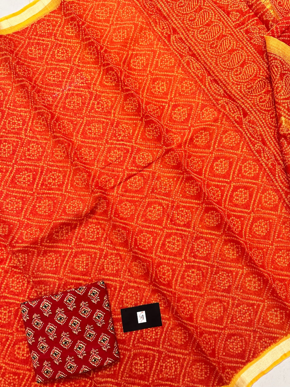 HandBlock Bandhini Printed Kota Cotton Doria Saree