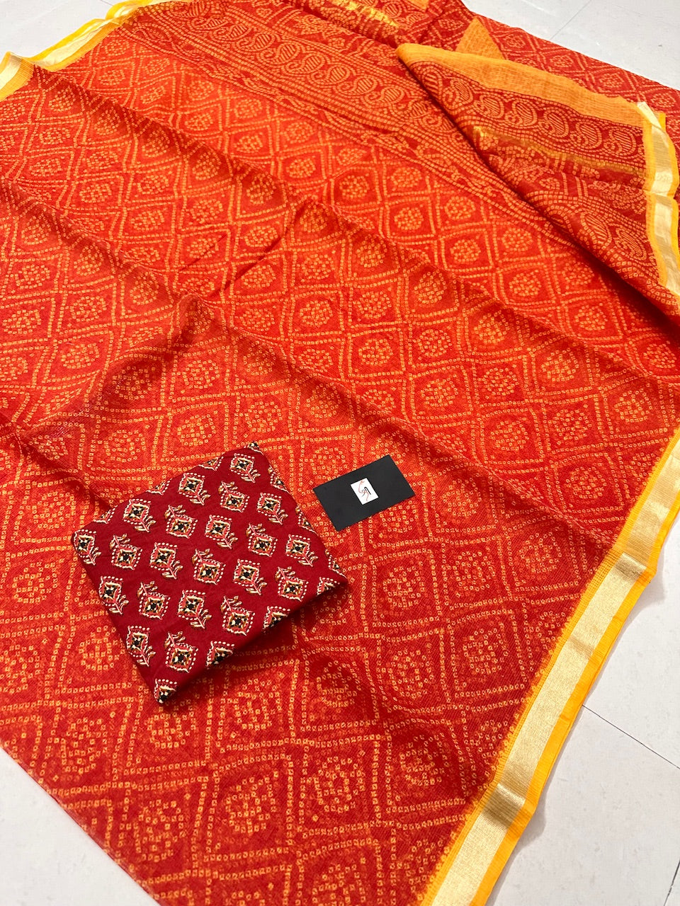 HandBlock Bandhini Printed Kota Cotton Doria Saree