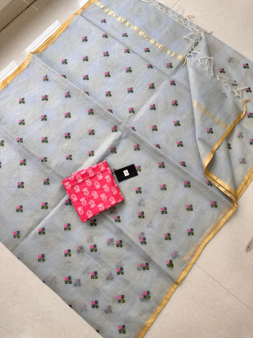 Embroidered Kota Cotton Doria Saree