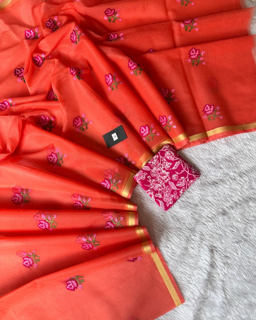 Embroidered Kota Cotton Doria Saree