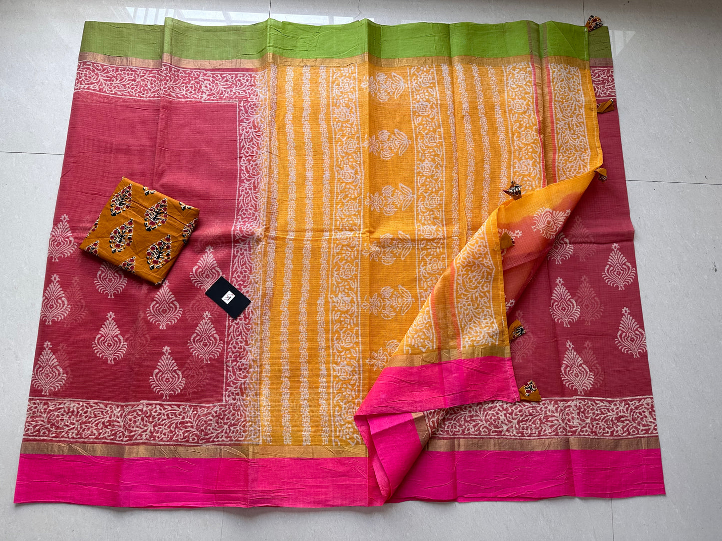 Pure HandBlock Printed Kota Cotton Doria Saree