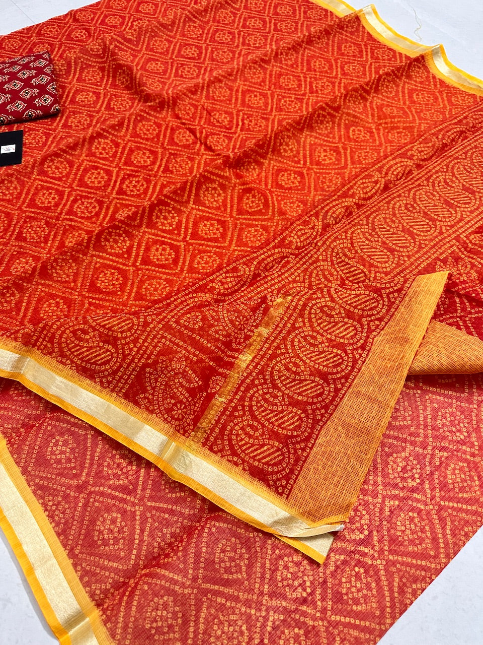 HandBlock Bandhini Printed Kota Cotton Doria Saree