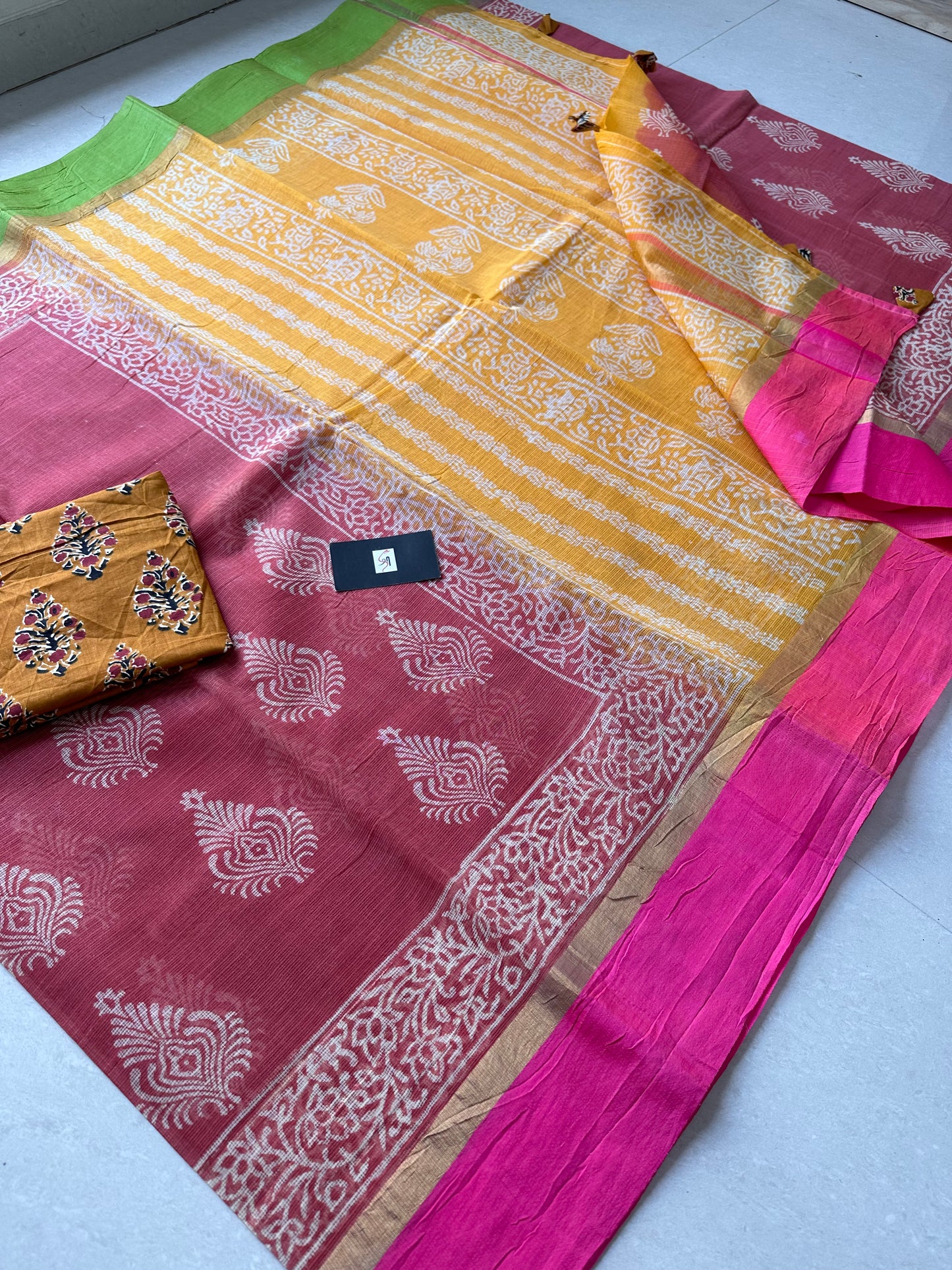 Pure HandBlock Printed Kota Cotton Doria Saree