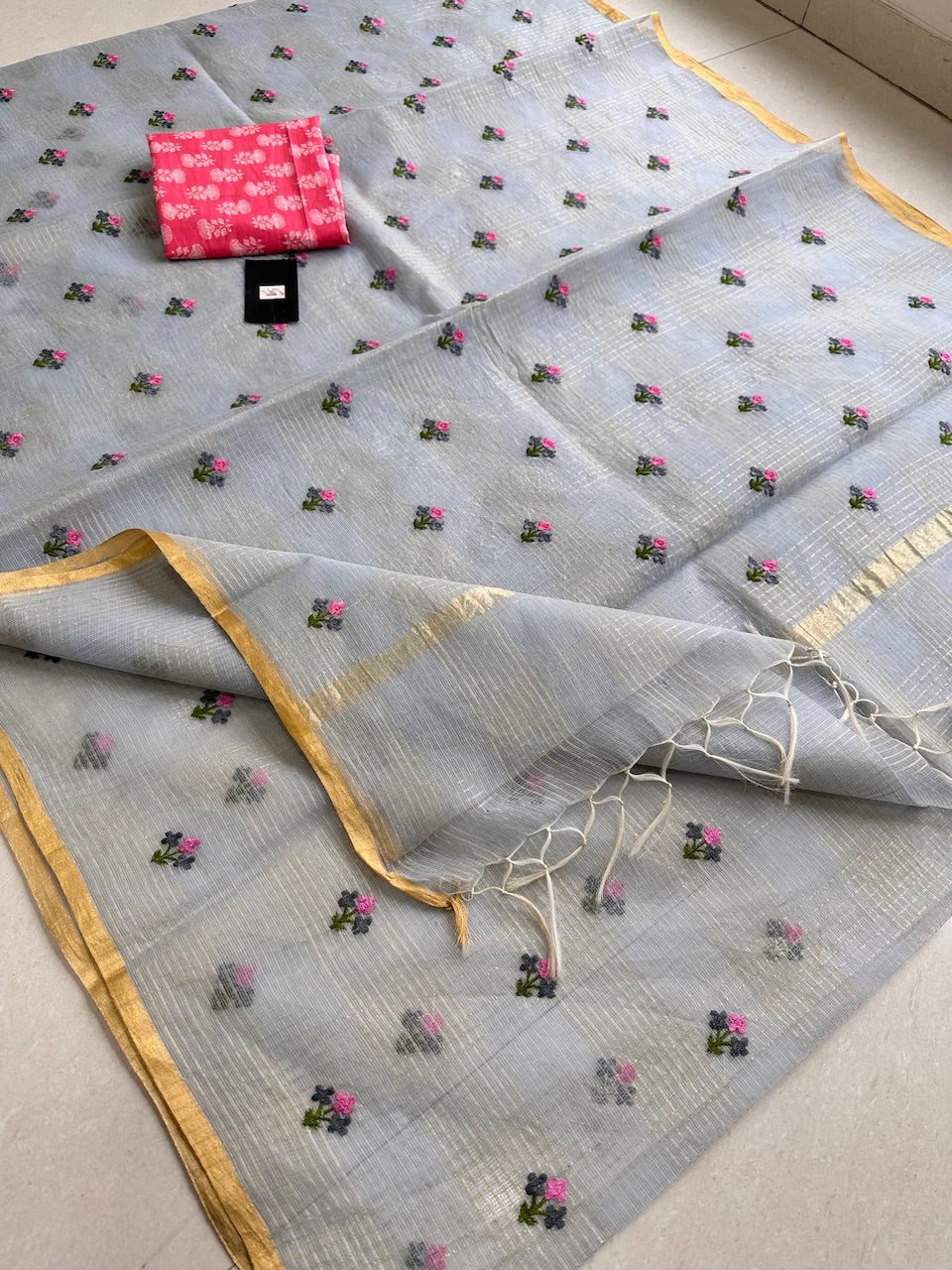 Embroidered Kota Cotton Doria Saree