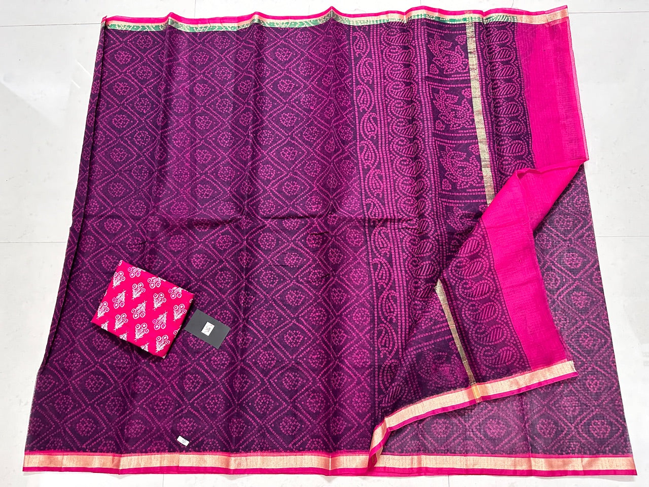 HandBlock Bandhini Printed Kota Cotton Doria Saree