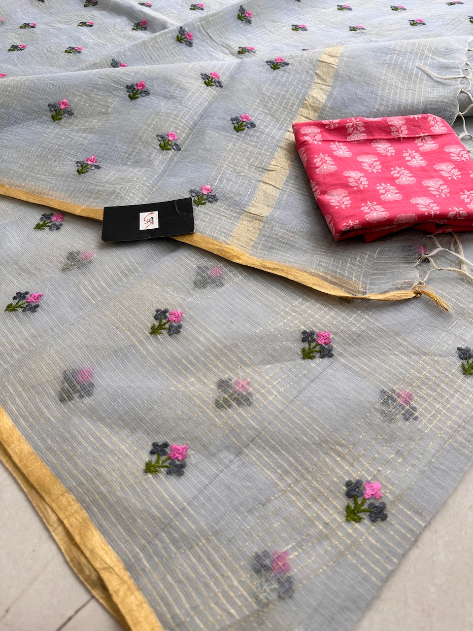 Embroidered Kota Cotton Doria Saree