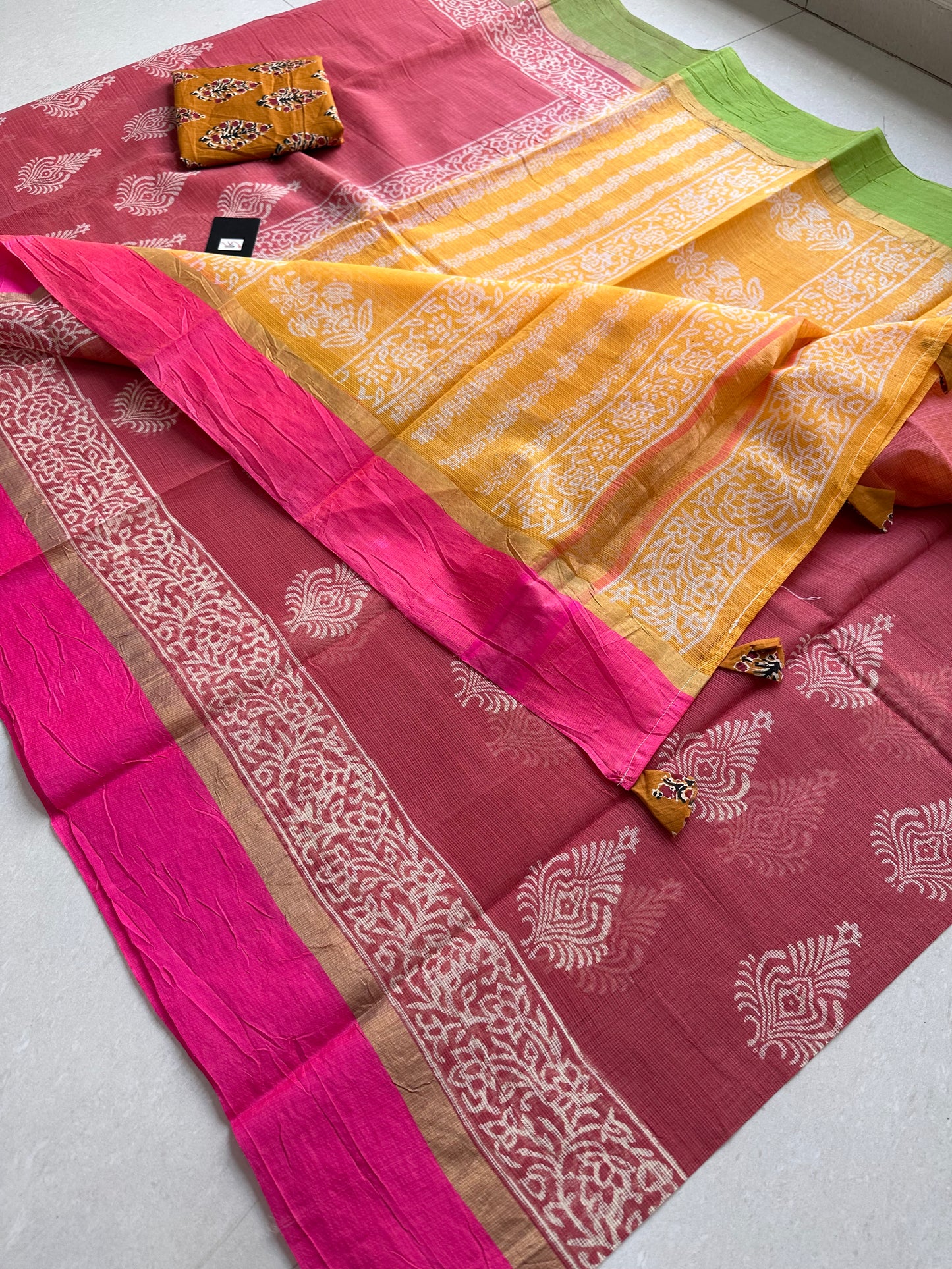 Pure HandBlock Printed Kota Cotton Doria Saree