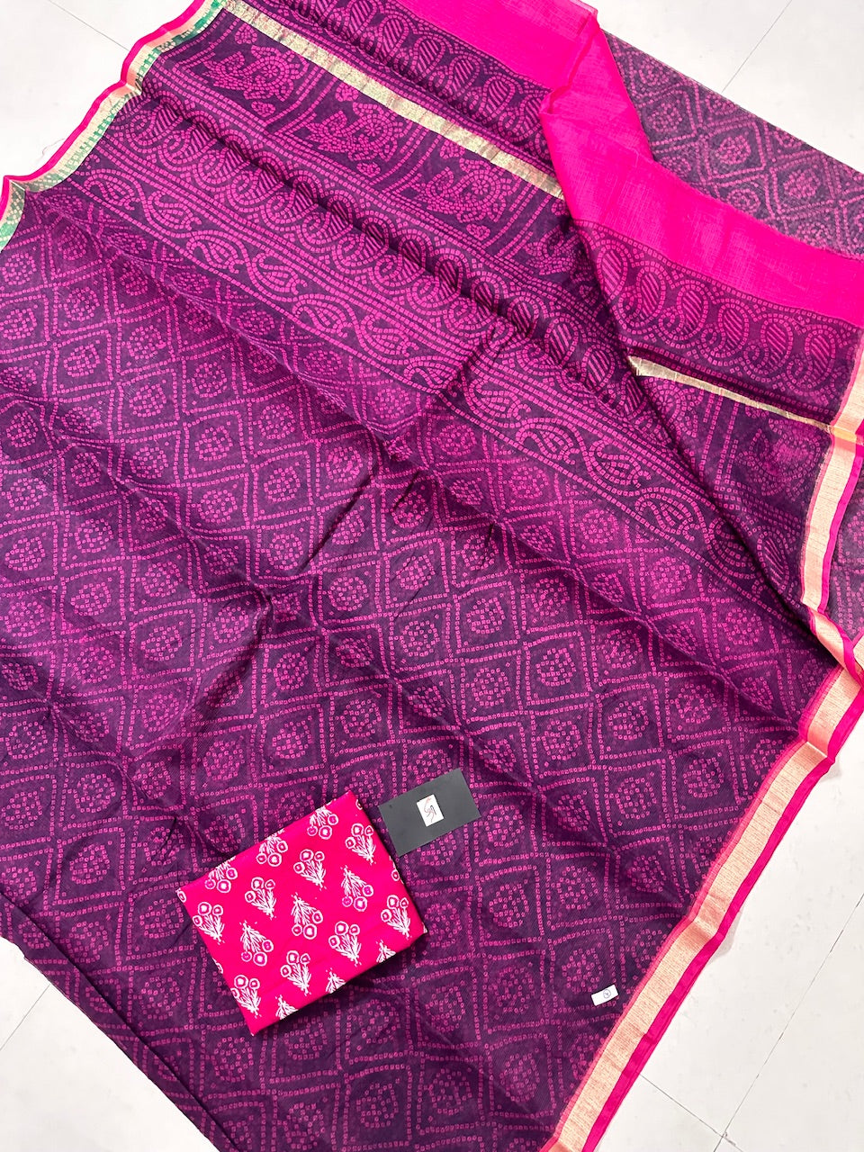 HandBlock Bandhini Printed Kota Cotton Doria Saree