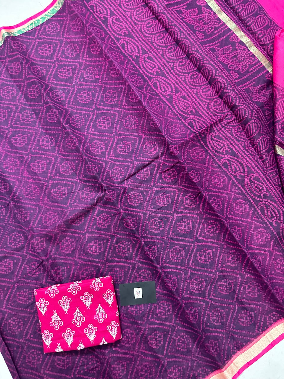 HandBlock Bandhini Printed Kota Cotton Doria Saree