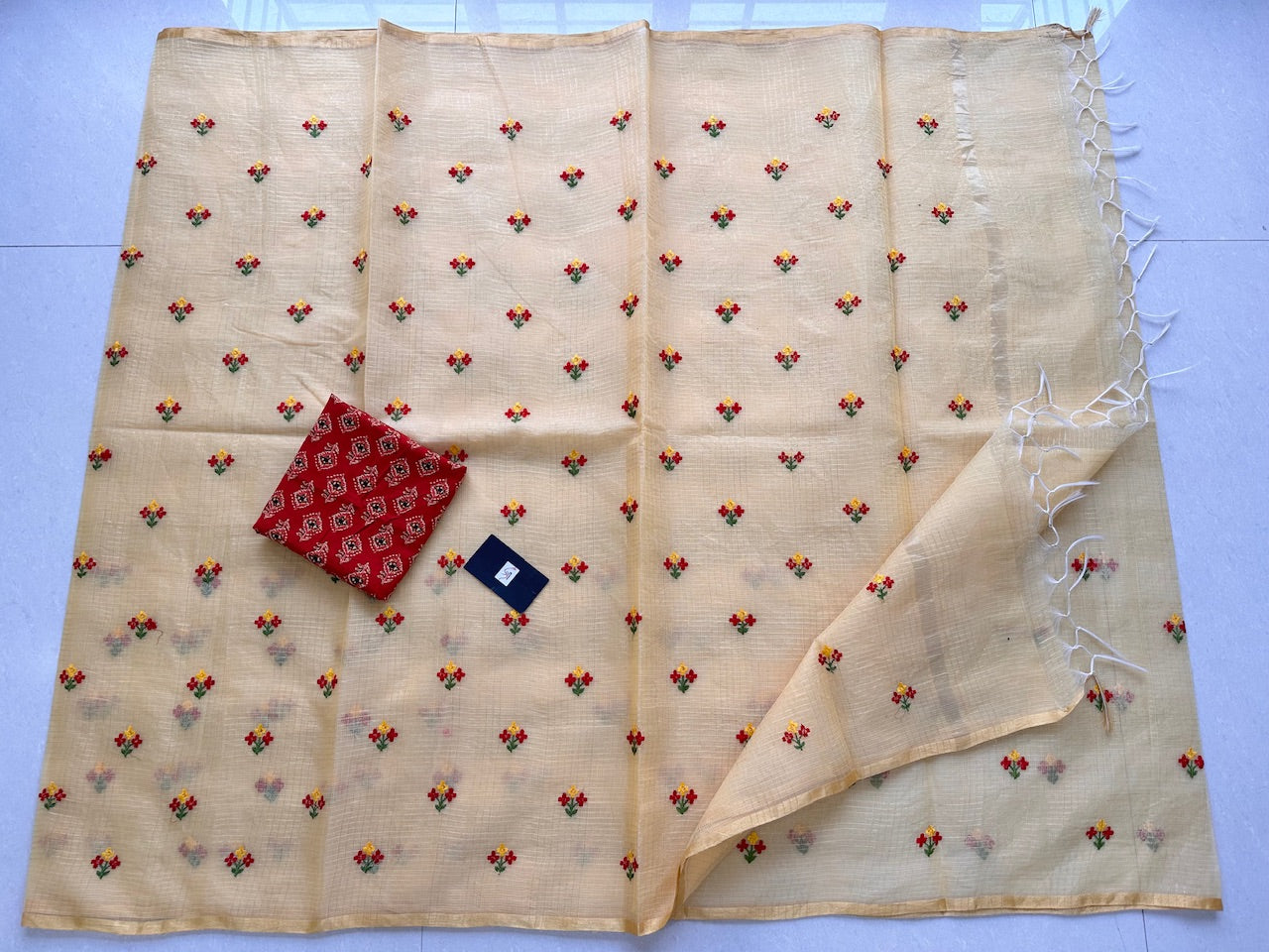 Embroidered Kota Cotton Doria Saree