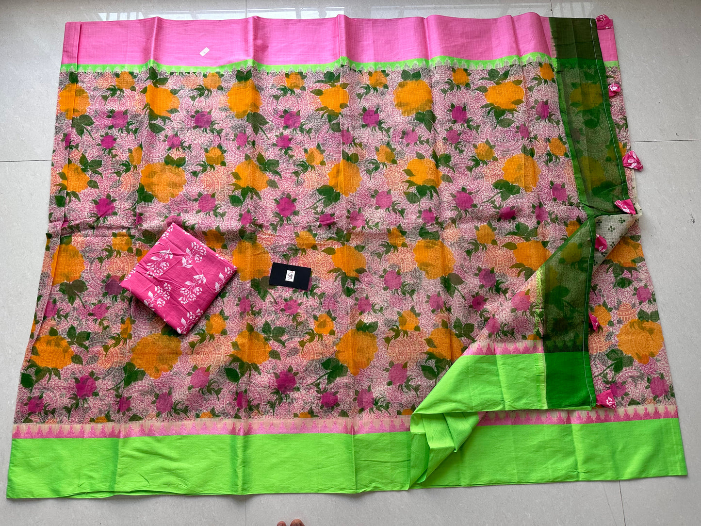 Pure HandBlock Printed Kota Cotton Doria Saree