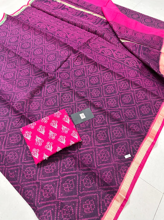 HandBlock Bandhini Printed Kota Cotton Doria Saree