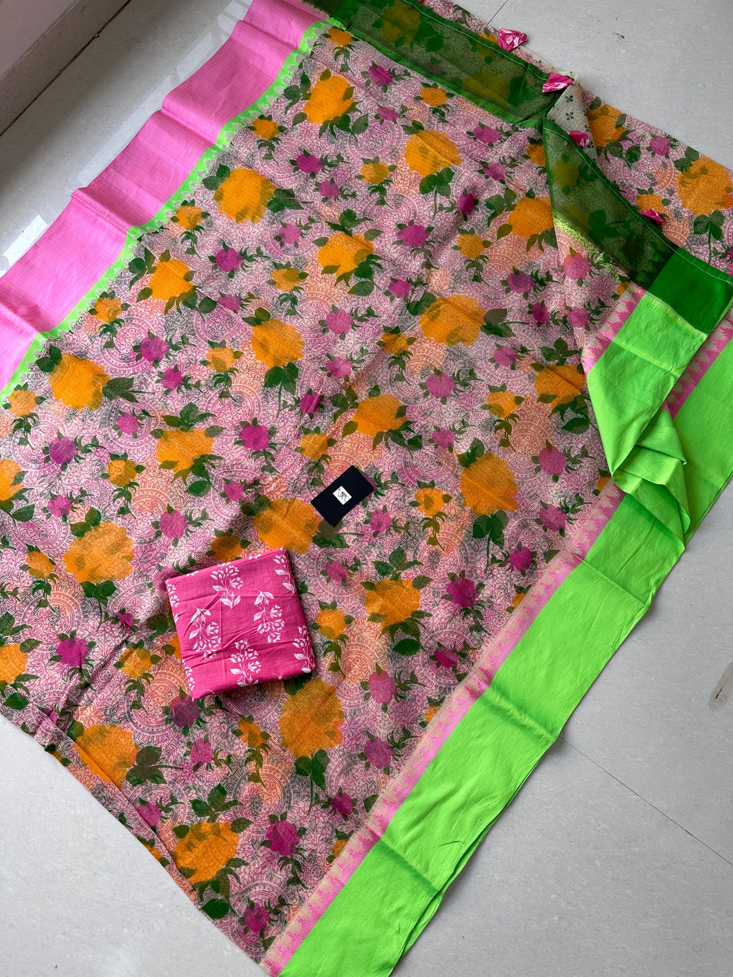 Pure HandBlock Printed Kota Cotton Doria Saree