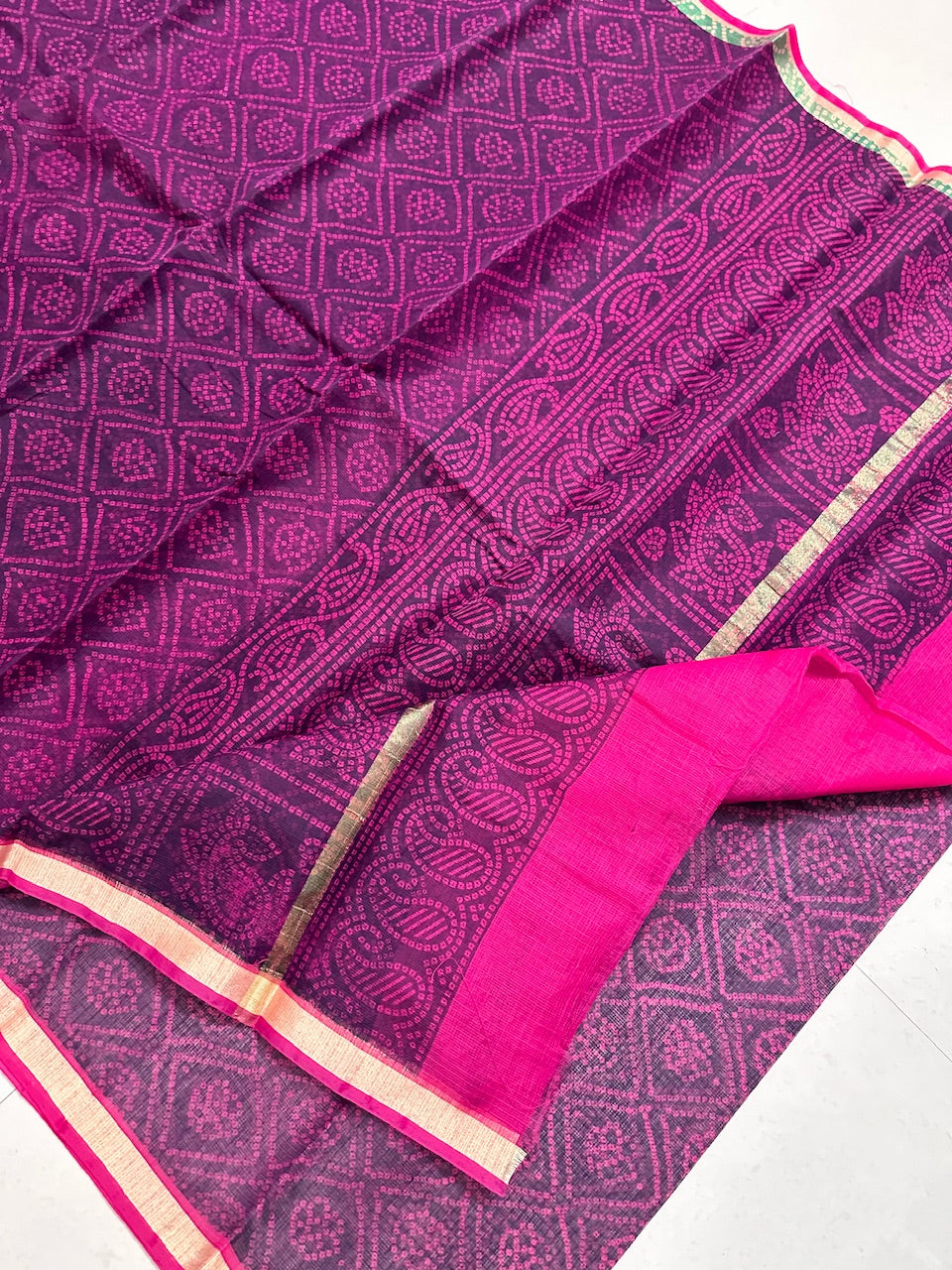 HandBlock Bandhini Printed Kota Cotton Doria Saree