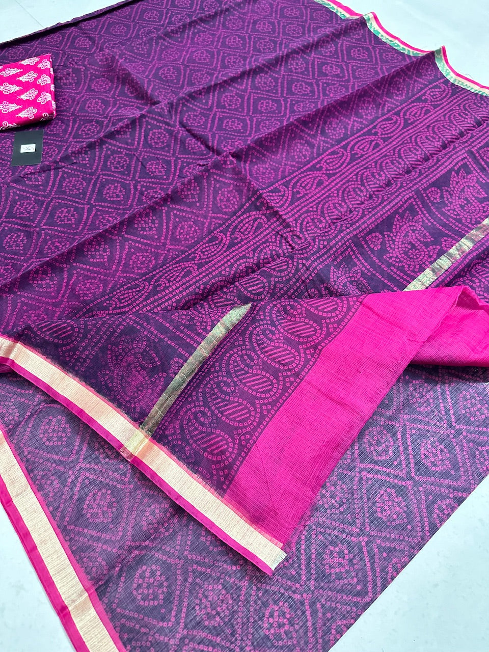 HandBlock Bandhini Printed Kota Cotton Doria Saree