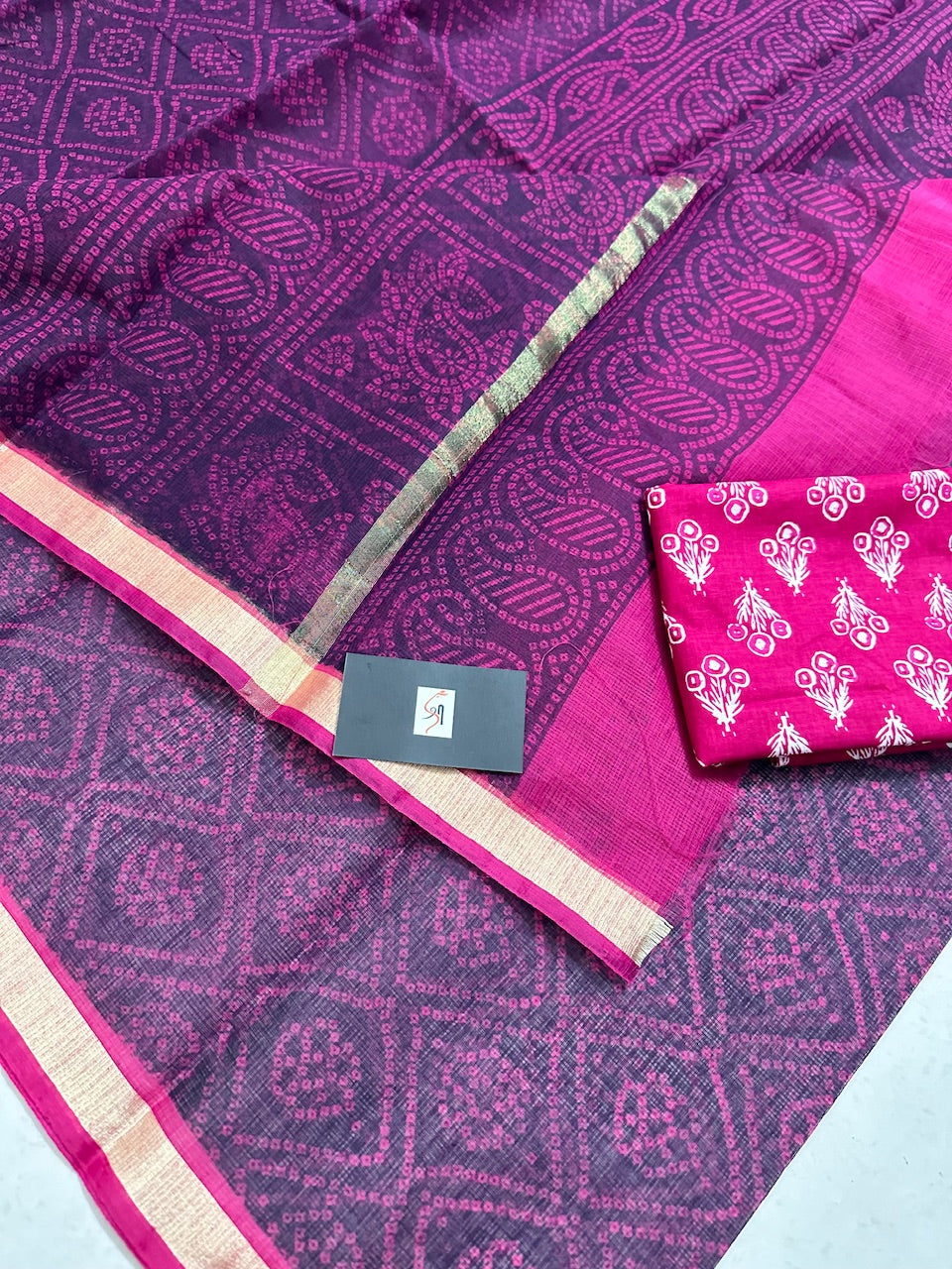 HandBlock Bandhini Printed Kota Cotton Doria Saree