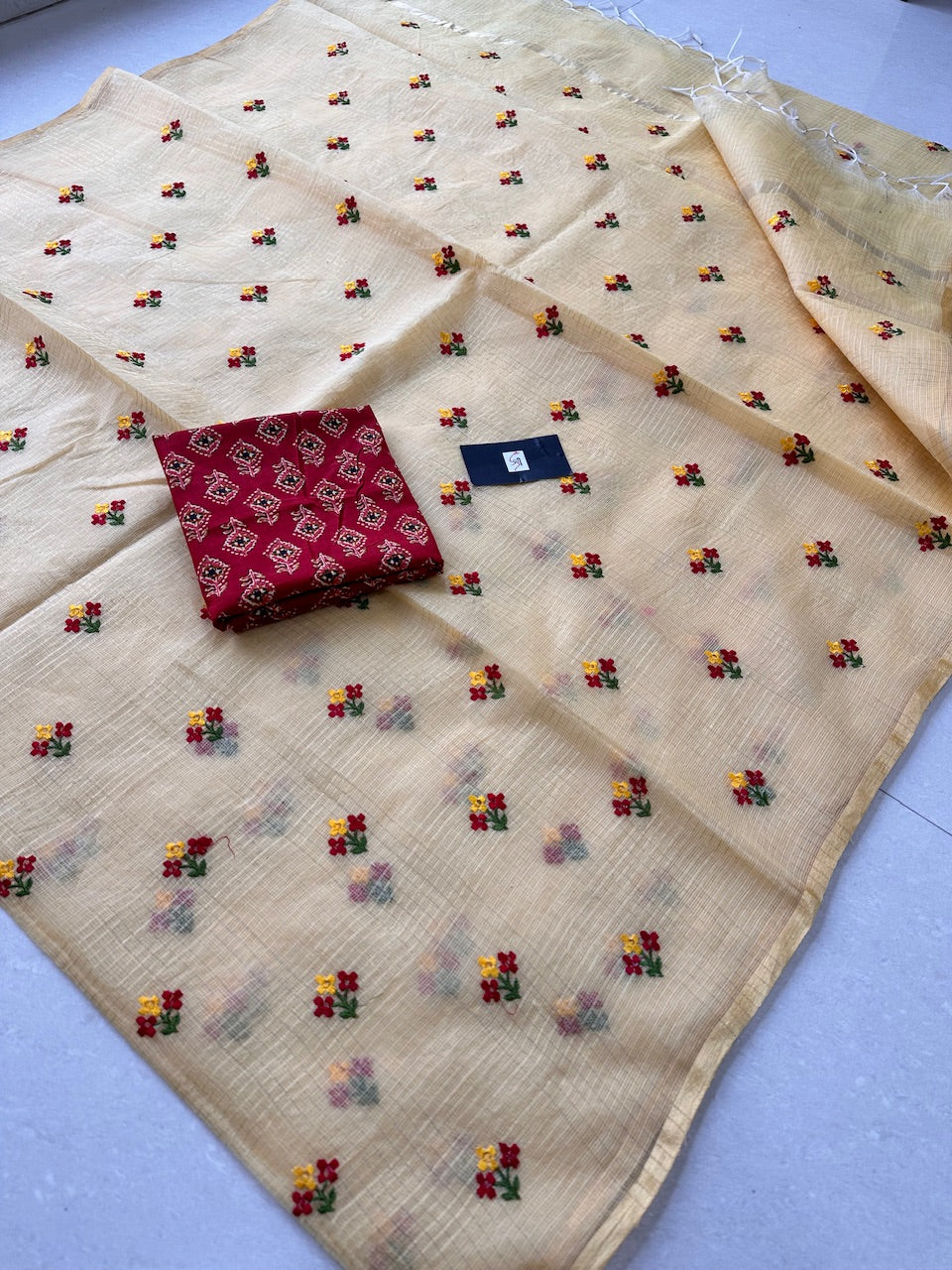 Embroidered Kota Cotton Doria Saree