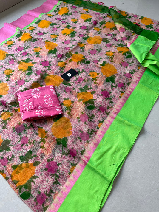 Pure HandBlock Printed Kota Cotton Doria Saree