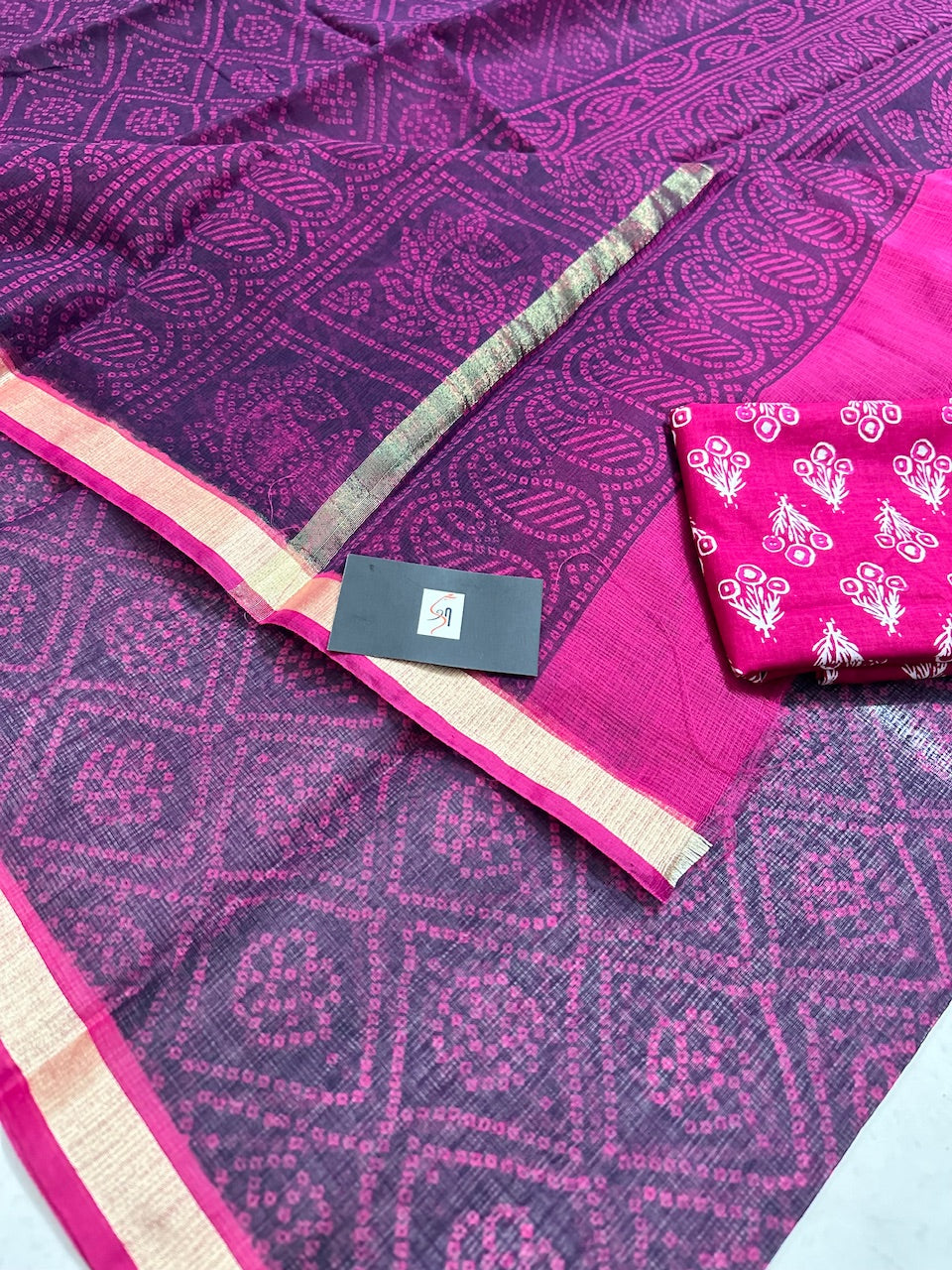 HandBlock Bandhini Printed Kota Cotton Doria Saree