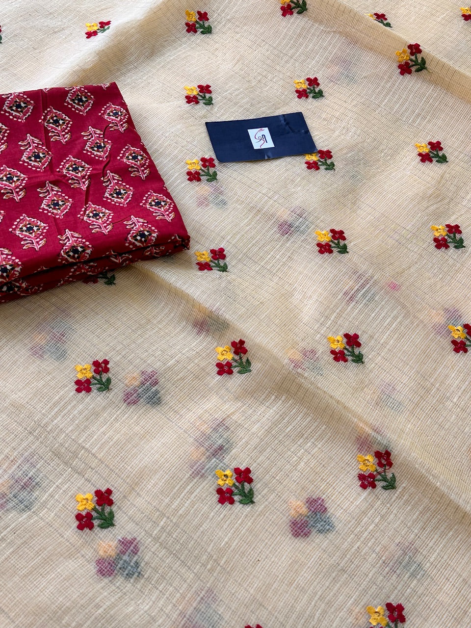 Embroidered Kota Cotton Doria Saree