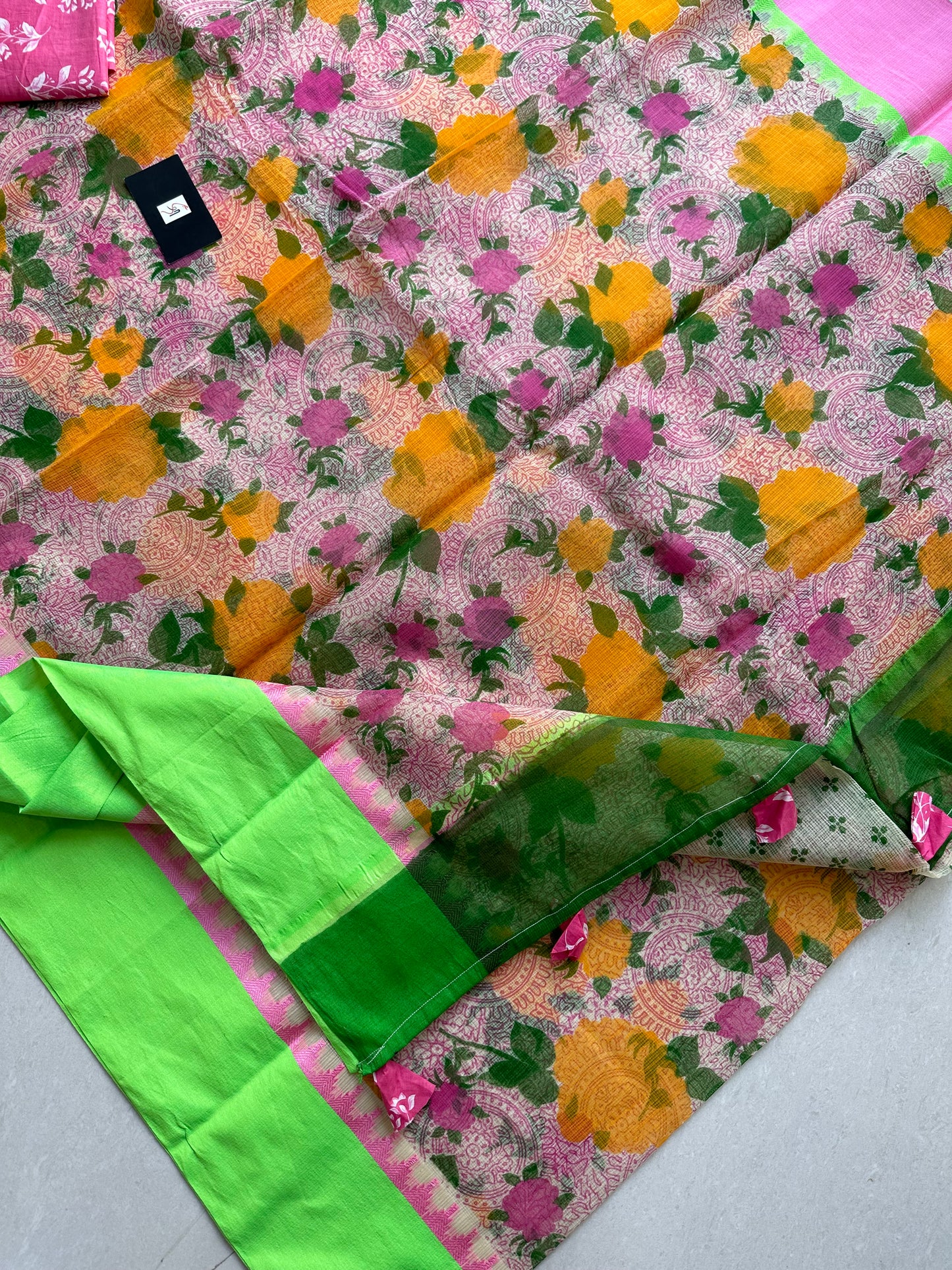 Pure HandBlock Printed Kota Cotton Doria Saree