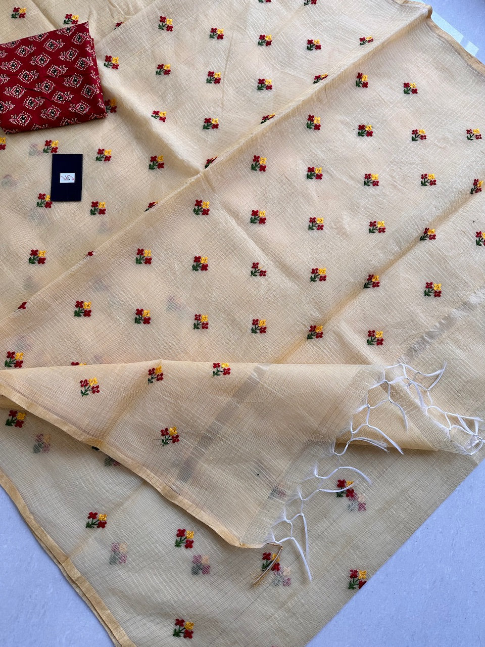 Embroidered Kota Cotton Doria Saree