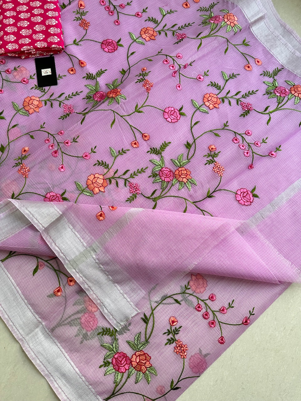 Embroidered Kota Cotton Doria Saree