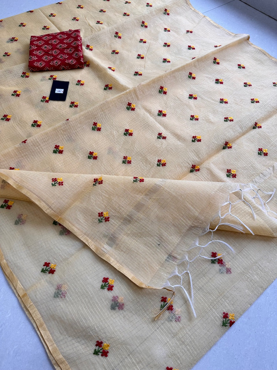 Embroidered Kota Cotton Doria Saree