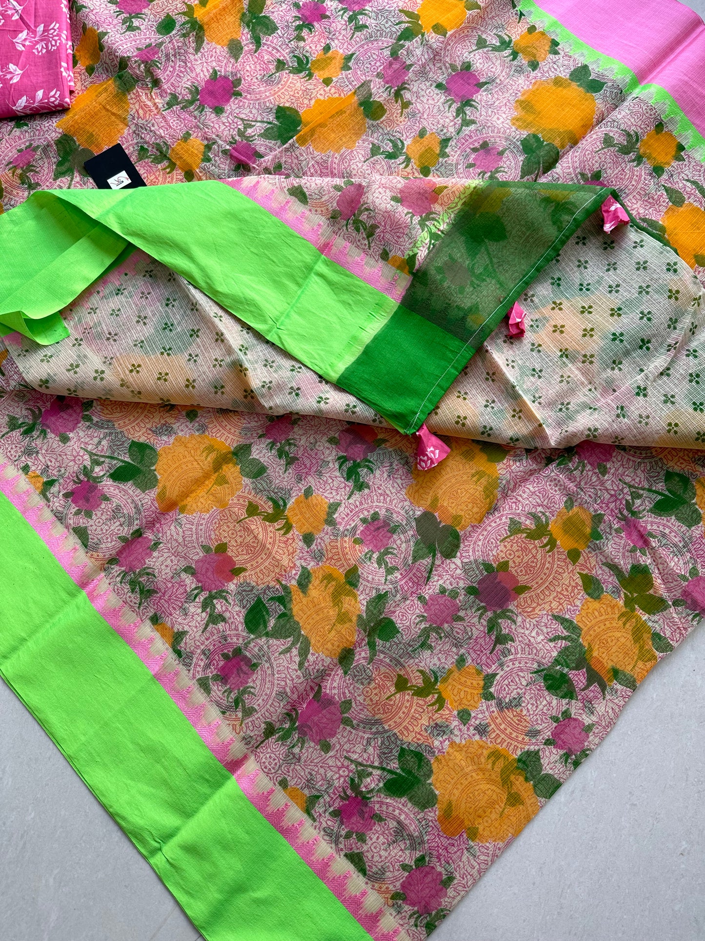 Pure HandBlock Printed Kota Cotton Doria Saree