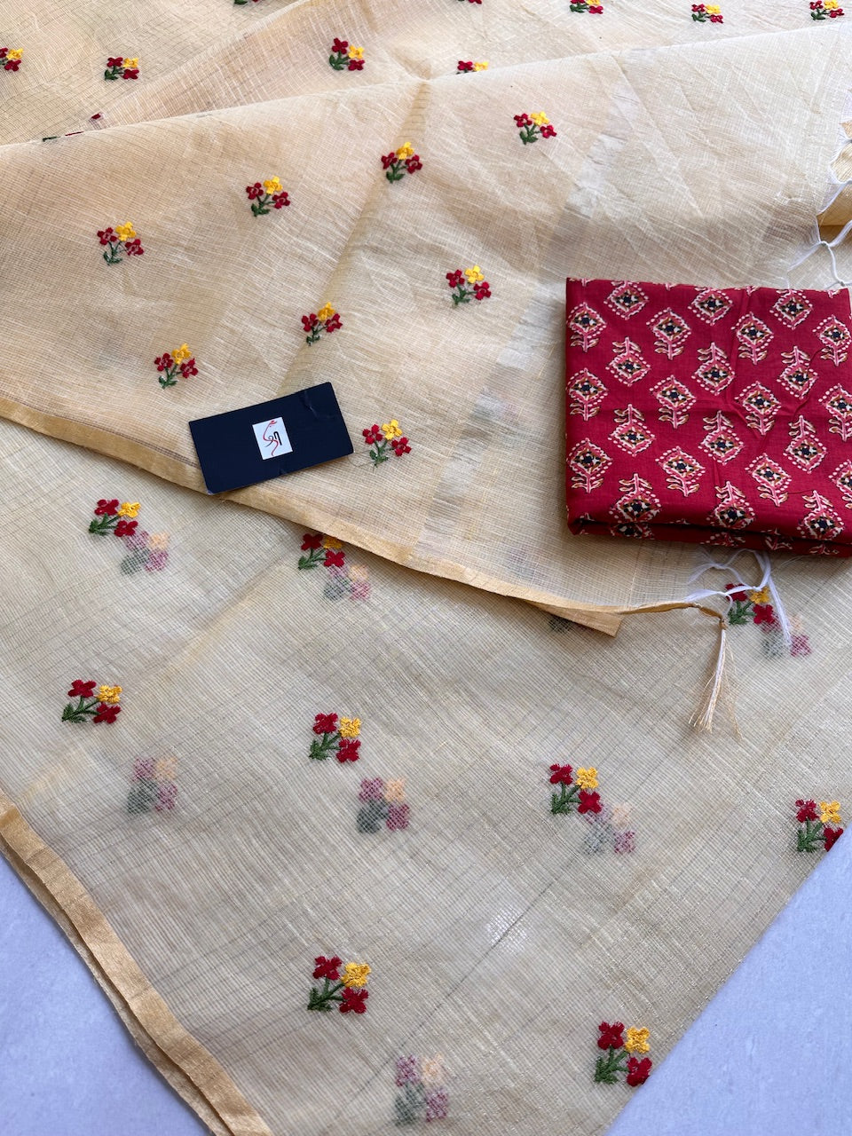 Embroidered Kota Cotton Doria Saree