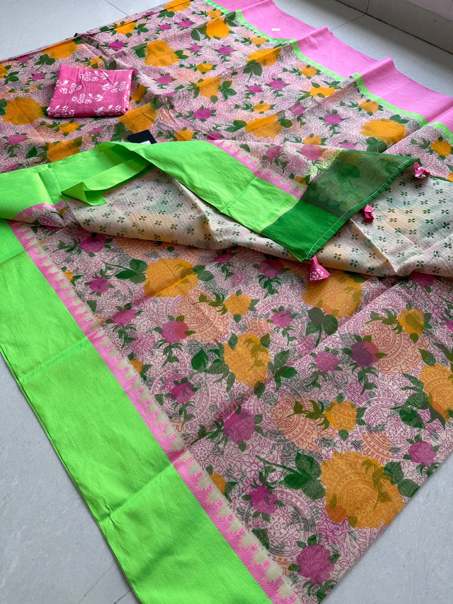 Pure HandBlock Printed Kota Cotton Doria Saree