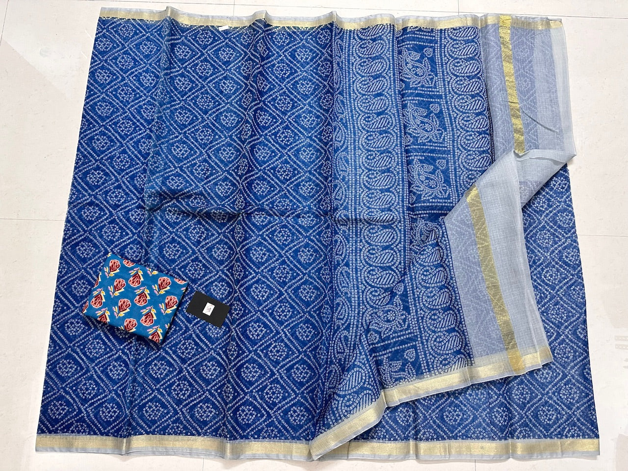 HandBlock Bandhini Printed Kota Cotton Doria Saree