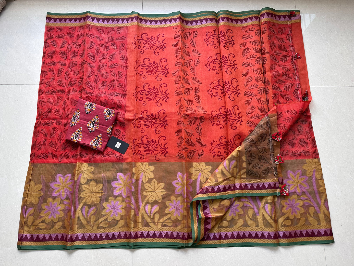 Pure HandBlock Printed Kota Cotton Doria Saree