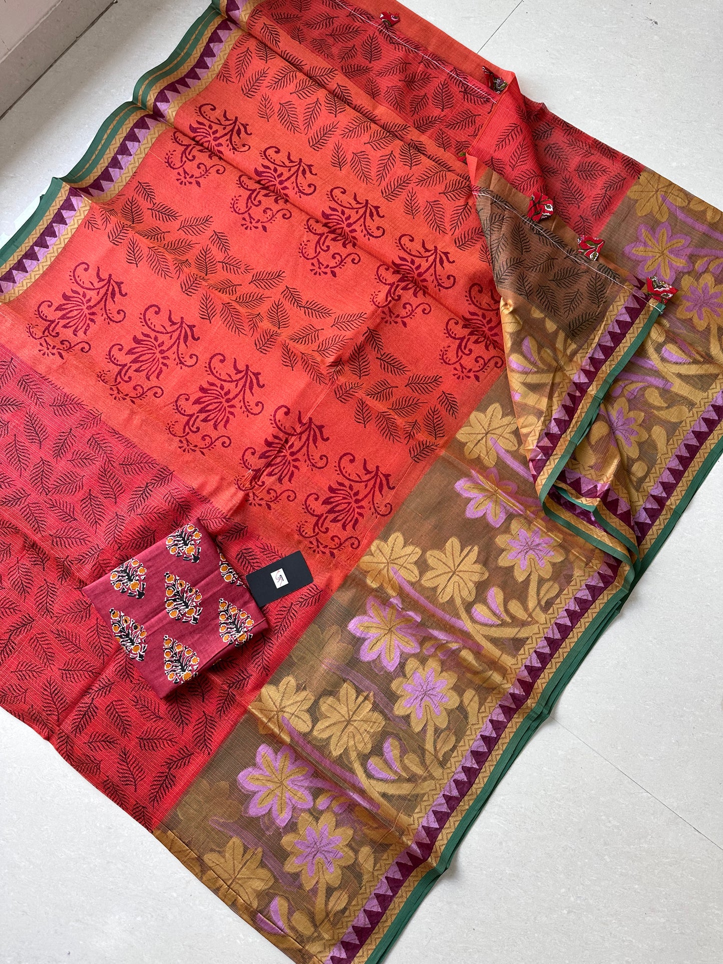 Pure HandBlock Printed Kota Cotton Doria Saree