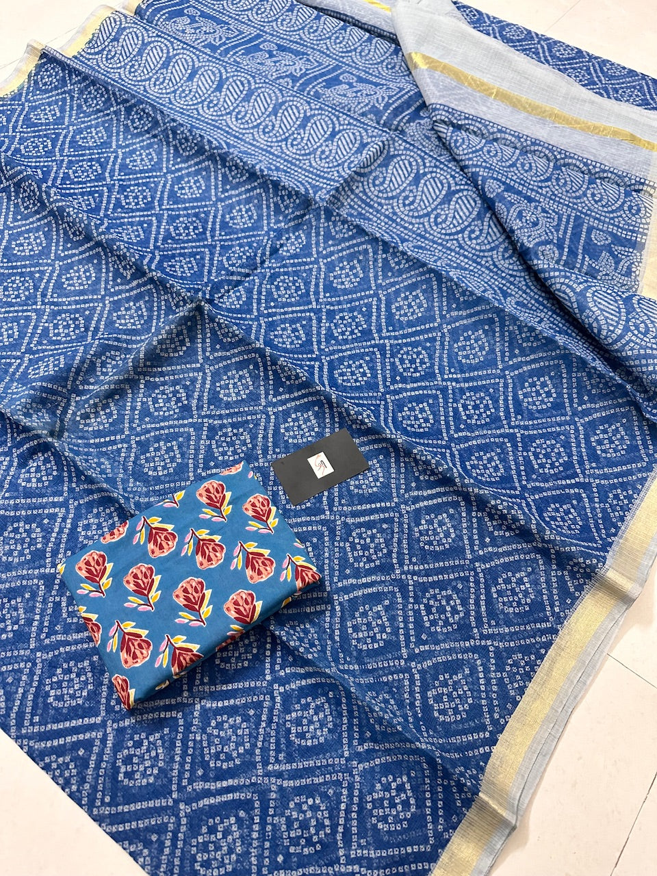 HandBlock Bandhini Printed Kota Cotton Doria Saree