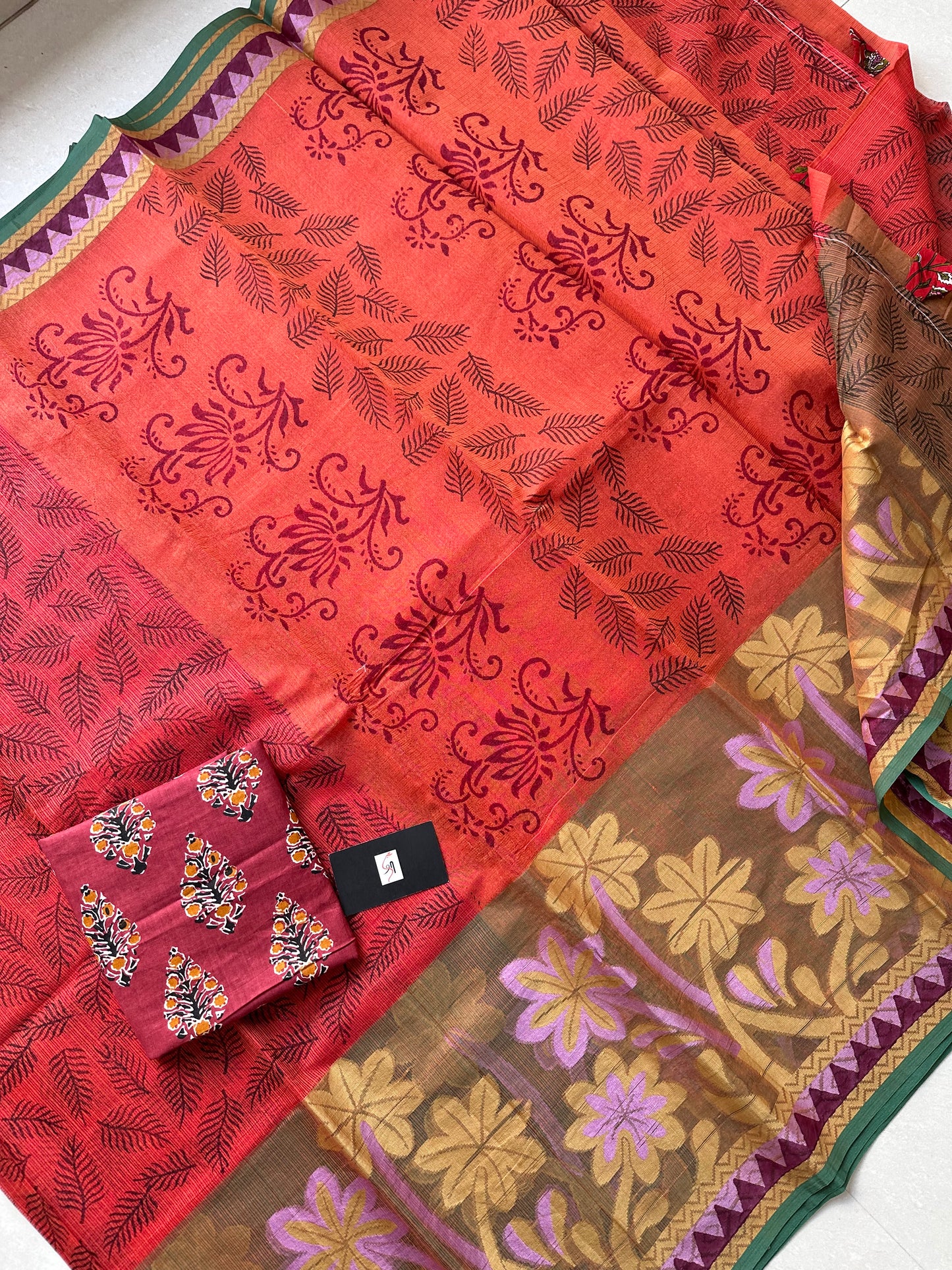 Pure HandBlock Printed Kota Cotton Doria Saree