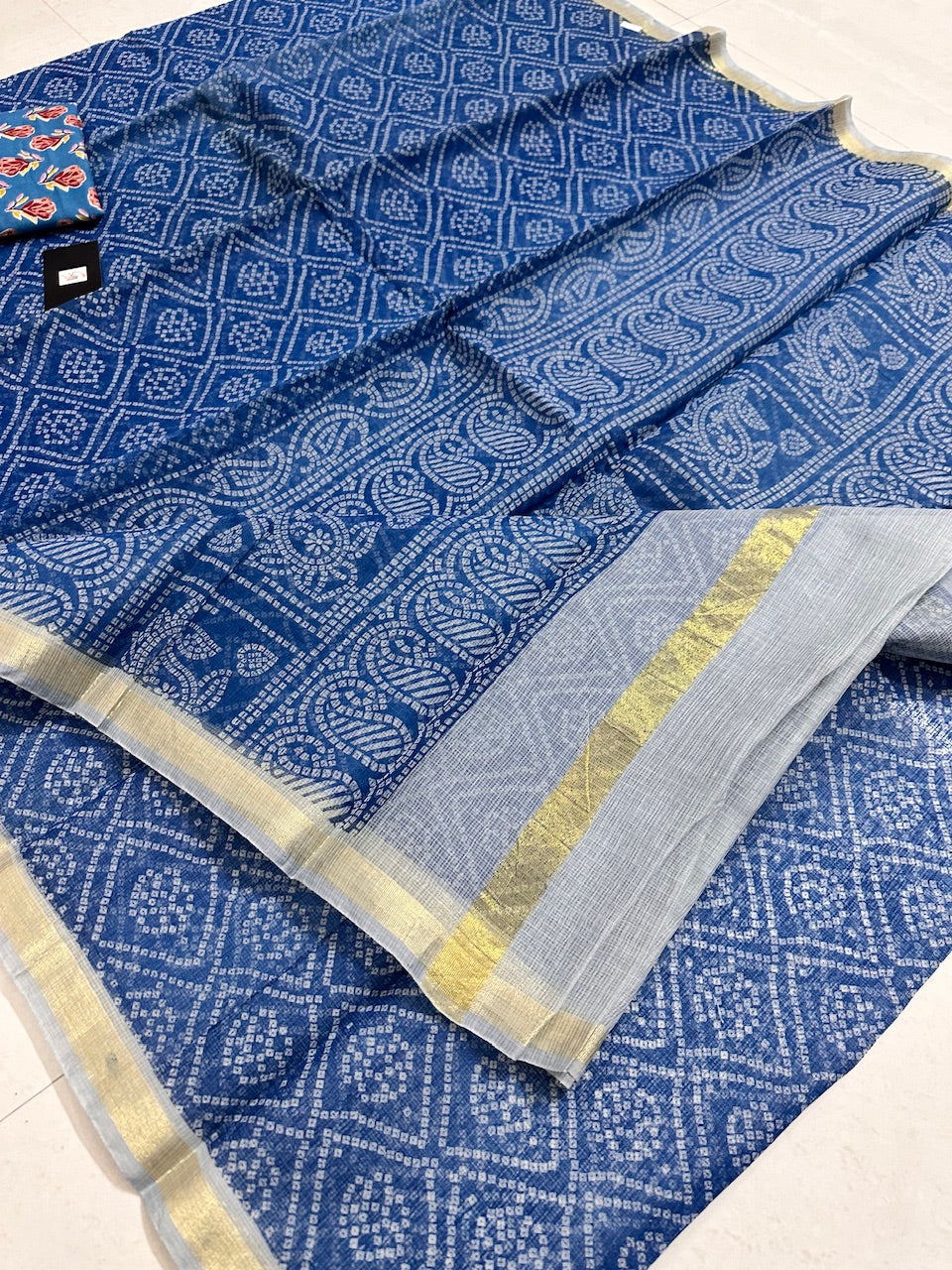 HandBlock Bandhini Printed Kota Cotton Doria Saree