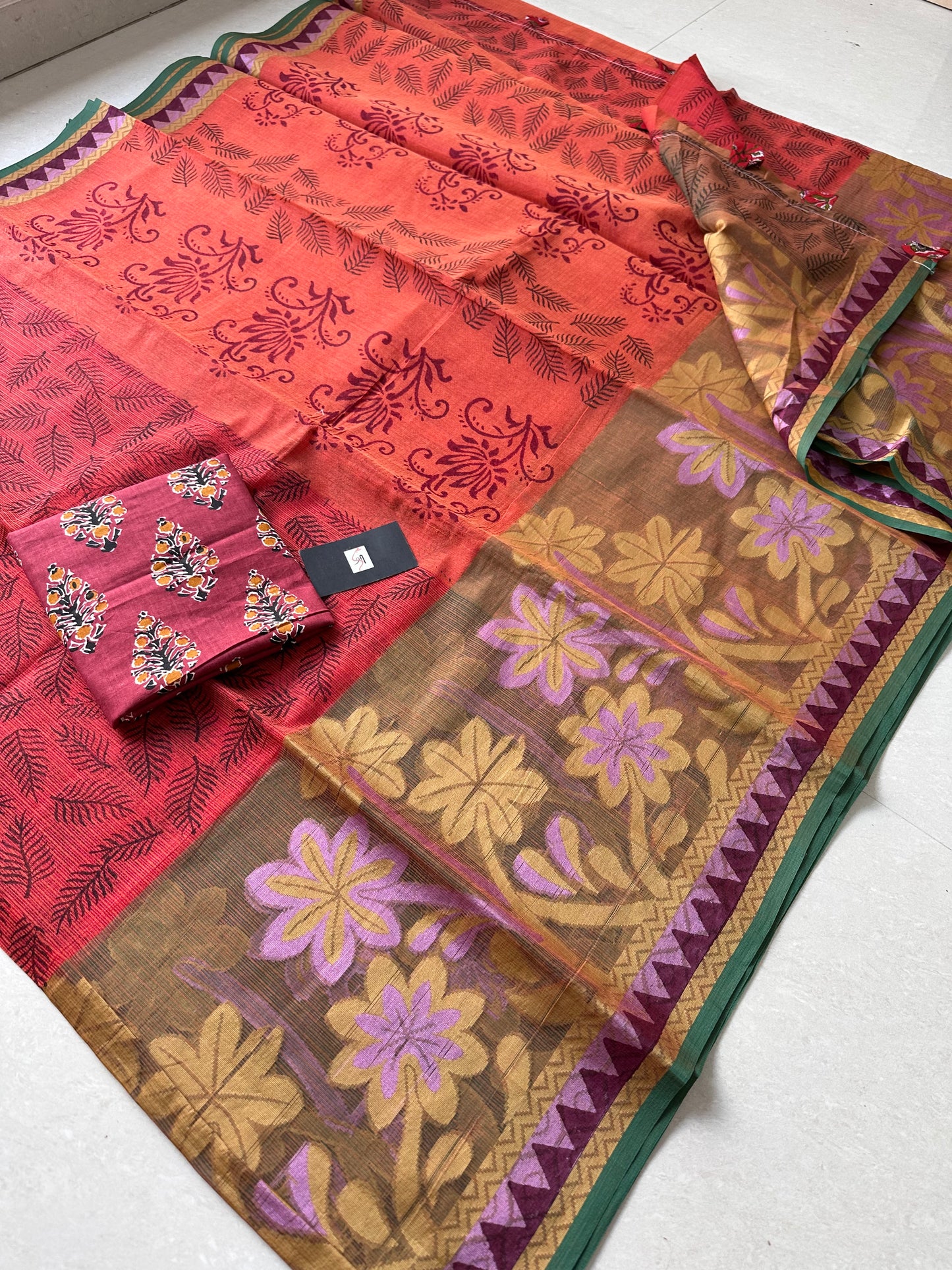 Pure HandBlock Printed Kota Cotton Doria Saree