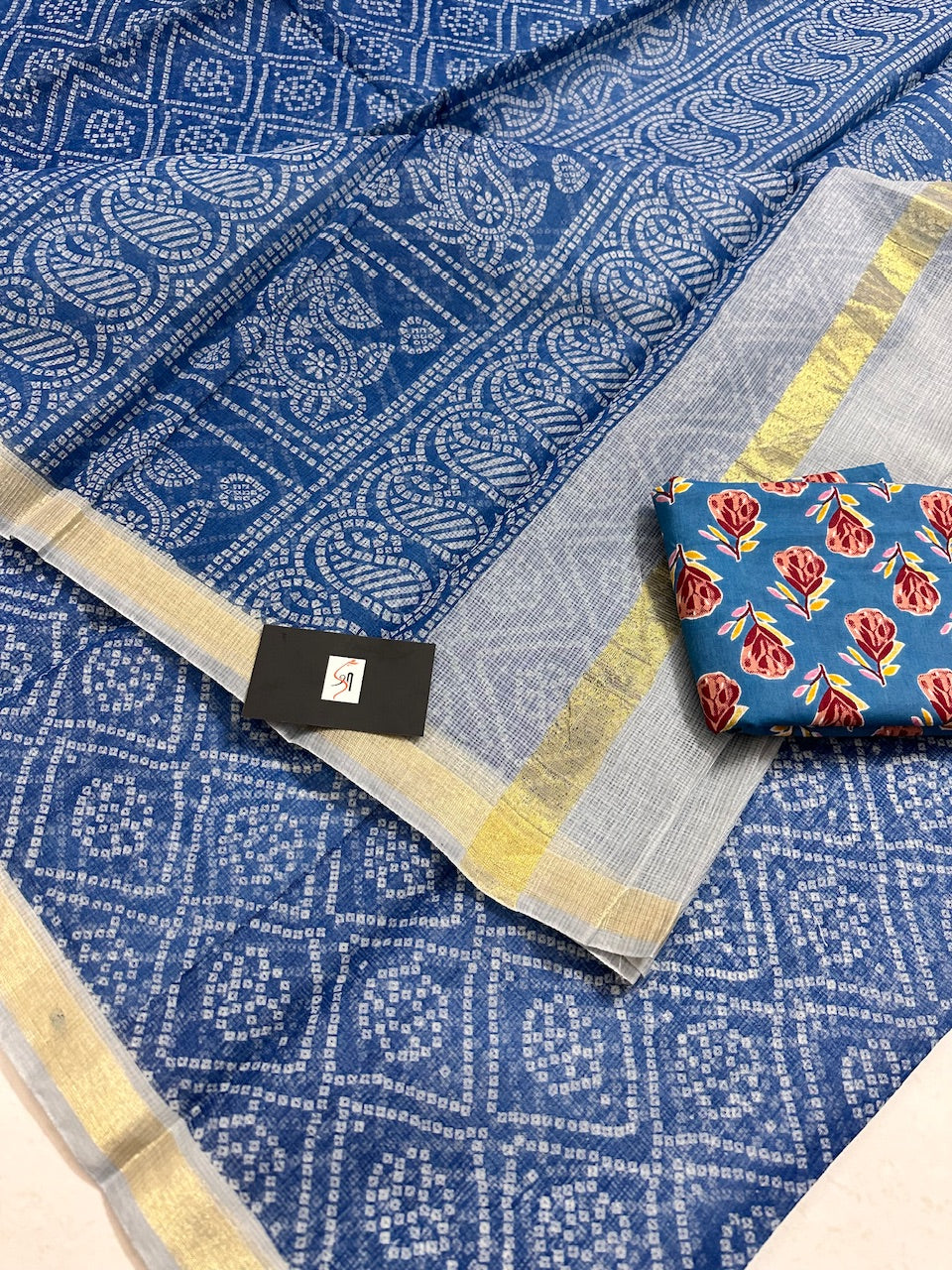 HandBlock Bandhini Printed Kota Cotton Doria Saree