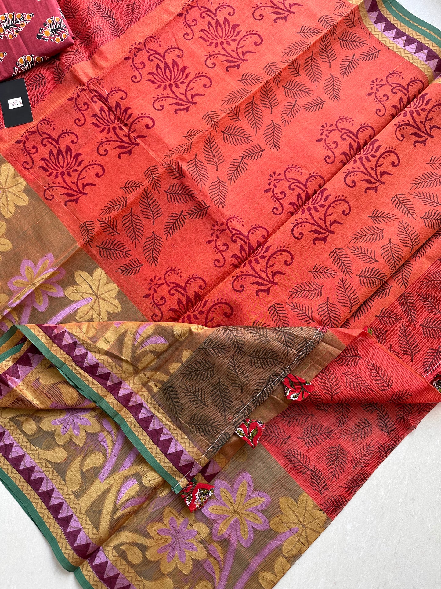 Pure HandBlock Printed Kota Cotton Doria Saree