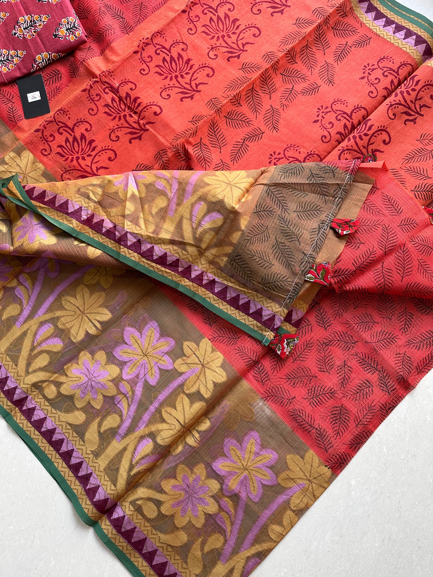 Pure HandBlock Printed Kota Cotton Doria Saree