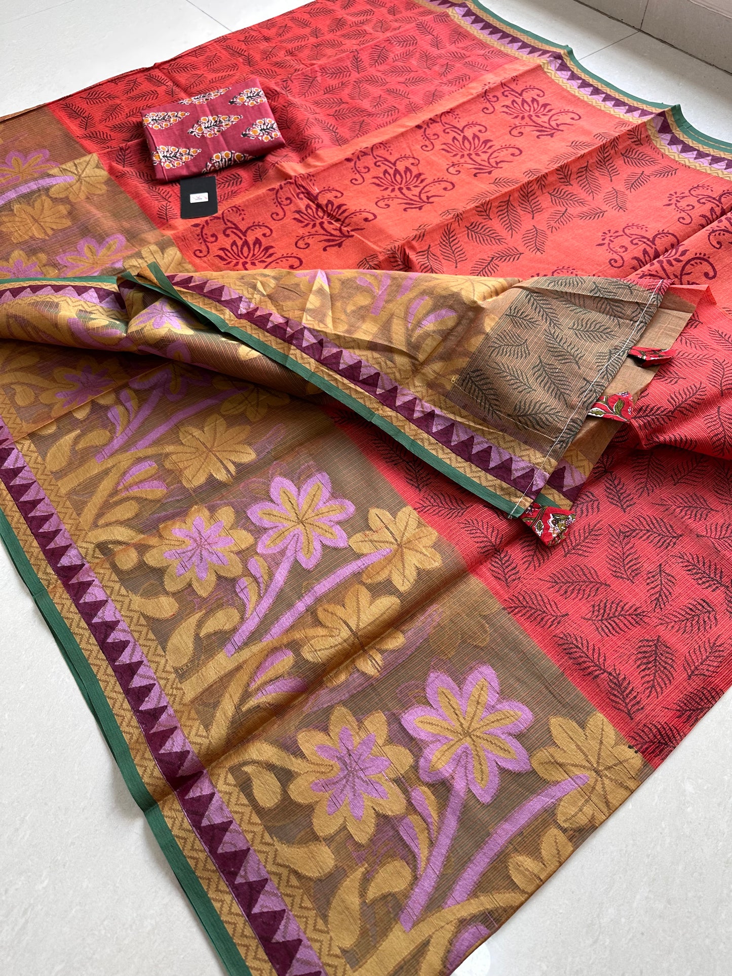 Pure HandBlock Printed Kota Cotton Doria Saree