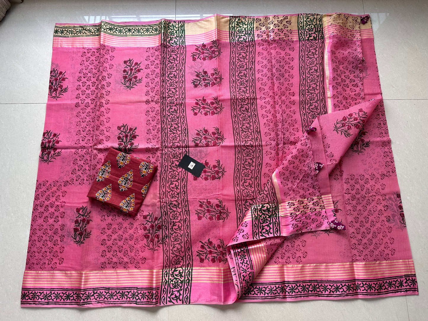 Pure HandBlock Printed Kota Cotton Doria Saree