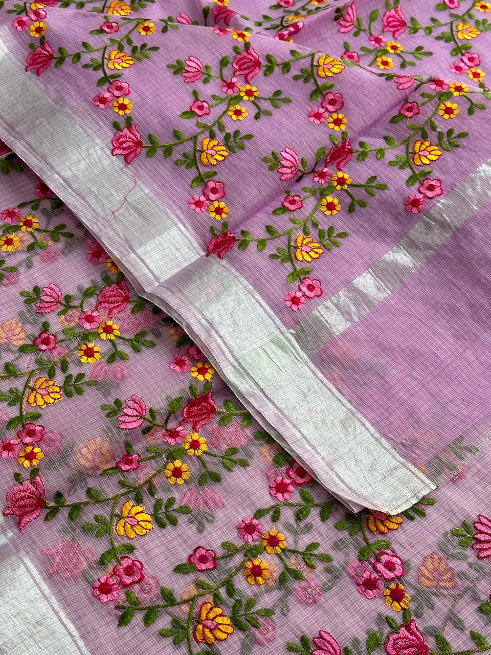 Embroidered Kota Cotton Doria Saree