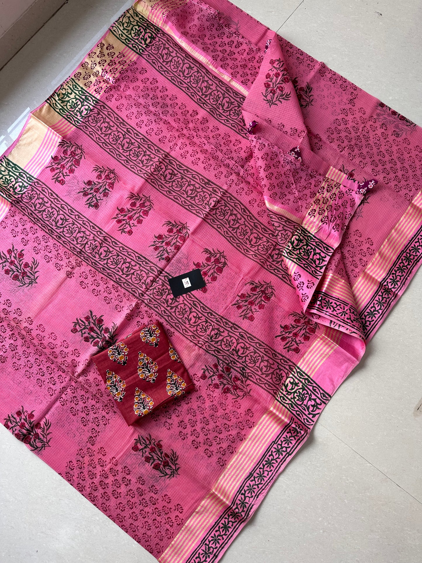 Pure HandBlock Printed Kota Cotton Doria Saree