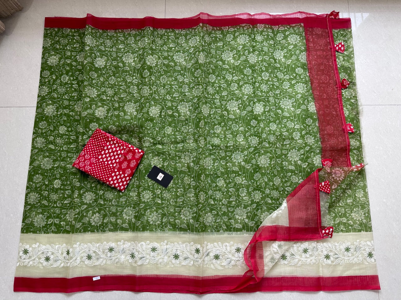 Embroidered Kota Cotton Doria Saree