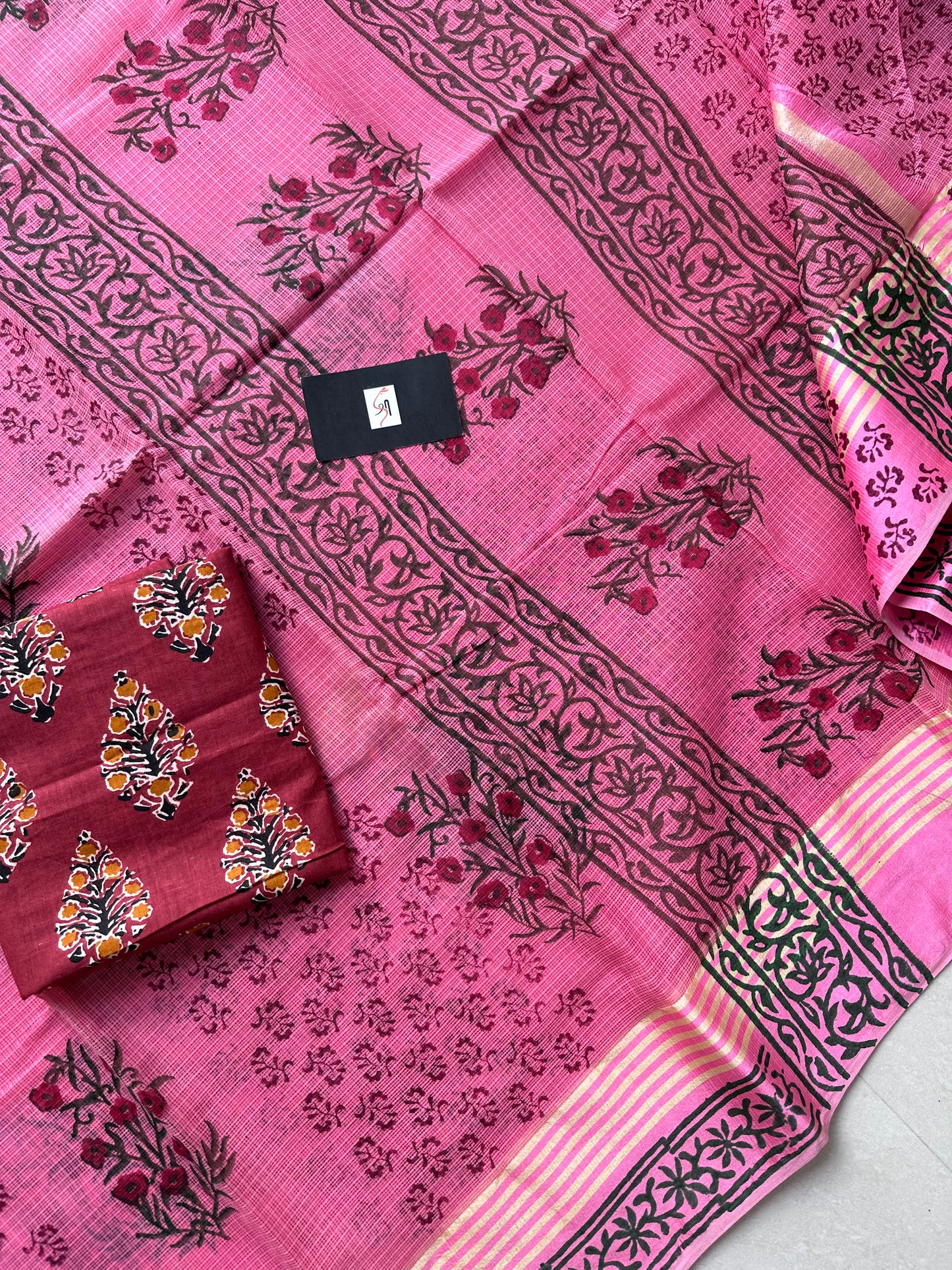 Pure HandBlock Printed Kota Cotton Doria Saree