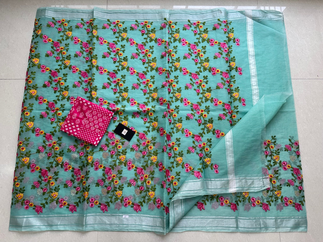 Embroidered Kota Cotton Doria Saree