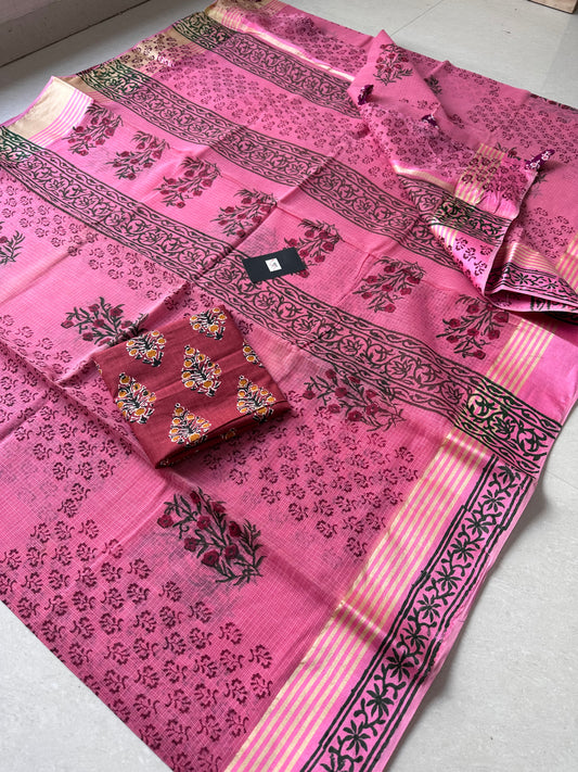 Pure HandBlock Printed Kota Cotton Doria Saree