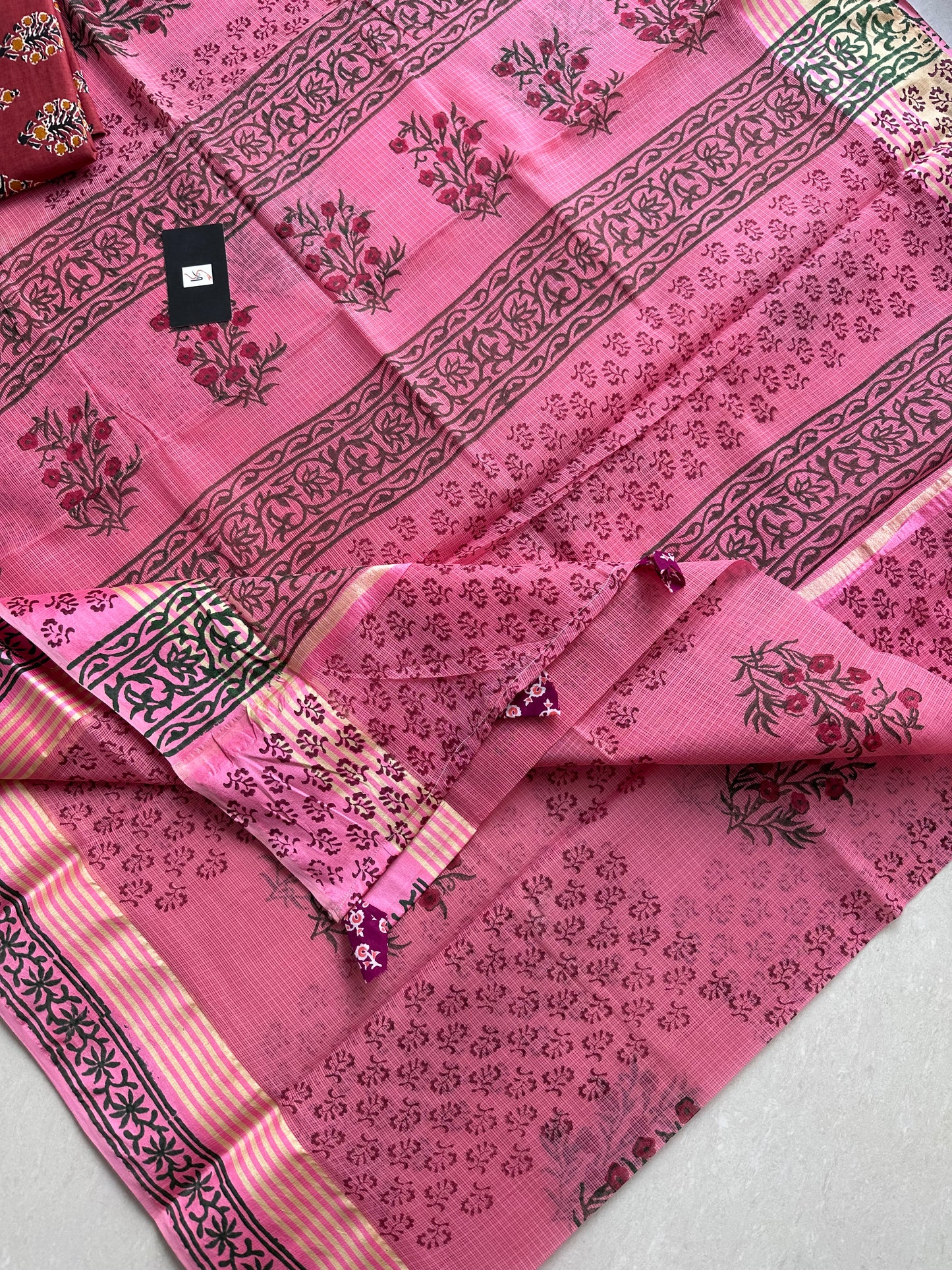 Pure HandBlock Printed Kota Cotton Doria Saree